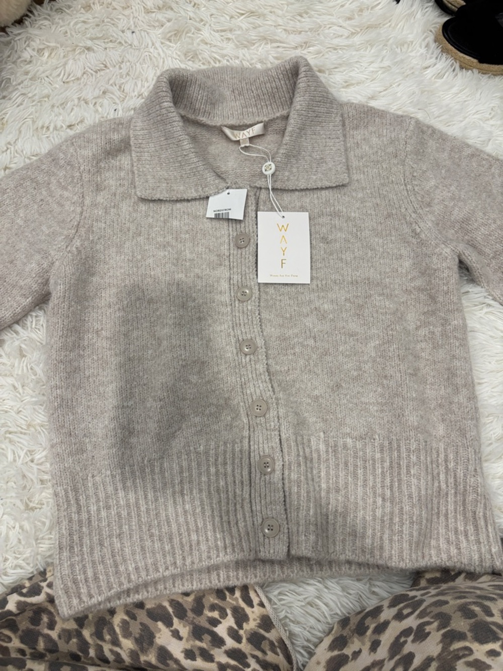 Wayf Taupe Collared Button Cardigan Sweater